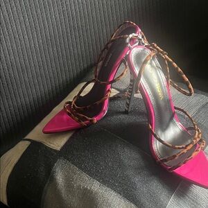 Fashion Nova Vibrant Pink Heels with Animal Print Straps